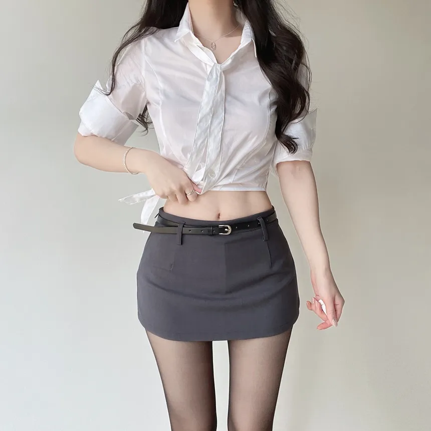 クロップドカラー7分袖シャツストラップ付 | mirangmirang | 詳細画像21