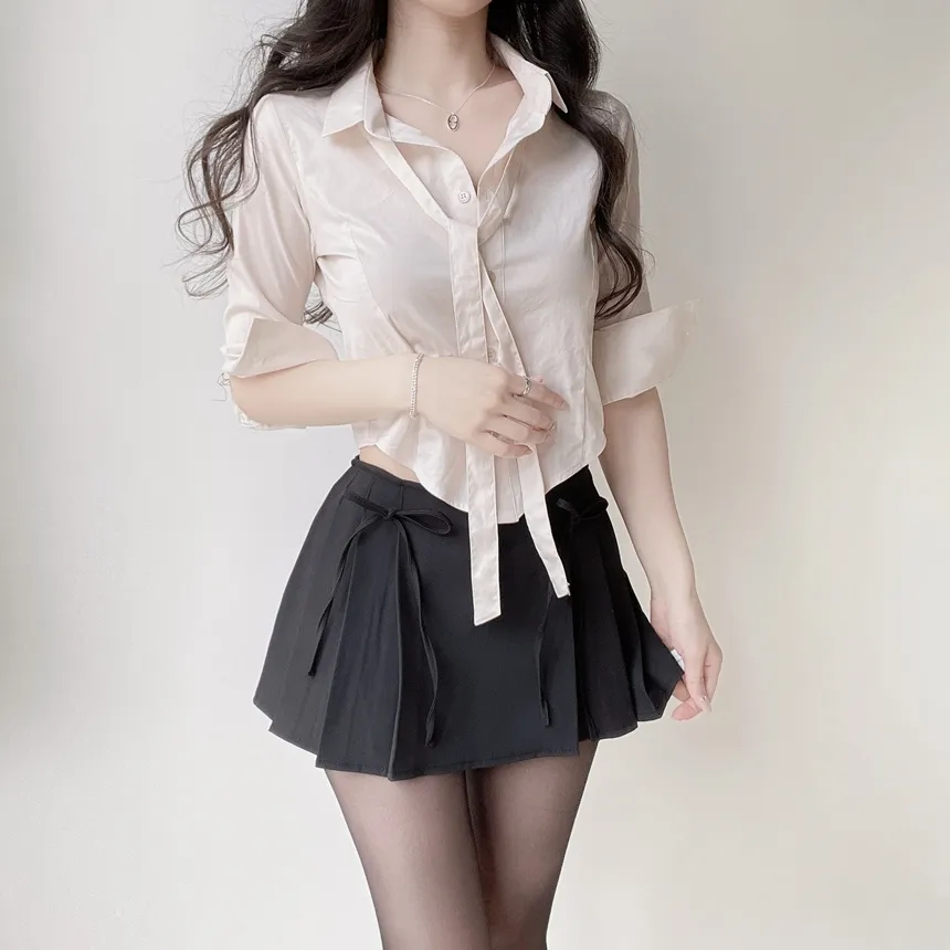 クロップドカラー7分袖シャツストラップ付 | mirangmirang | 詳細画像24