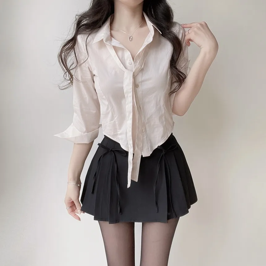 クロップドカラー7分袖シャツストラップ付 | mirangmirang | 詳細画像25