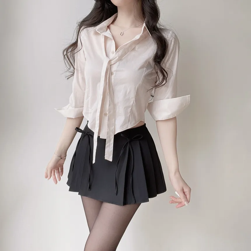 クロップドカラー7分袖シャツストラップ付 | mirangmirang | 詳細画像26