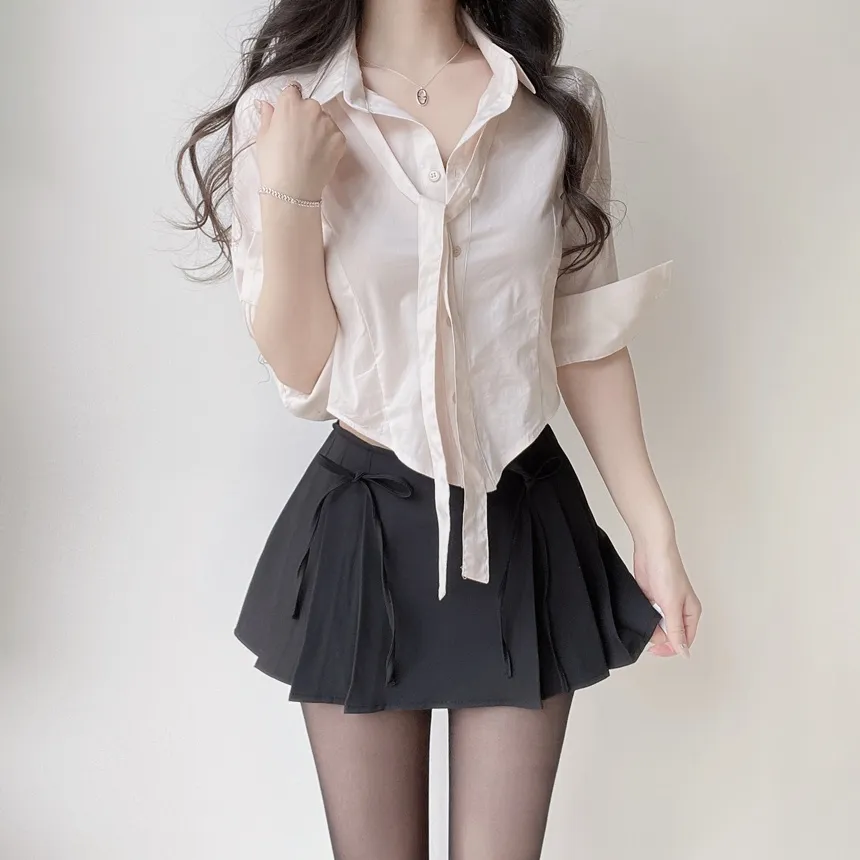 クロップドカラー7分袖シャツストラップ付 | mirangmirang | 詳細画像27