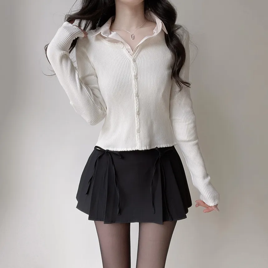 クロップドカラー7分袖シャツストラップ付 | mirangmirang | 詳細画像29