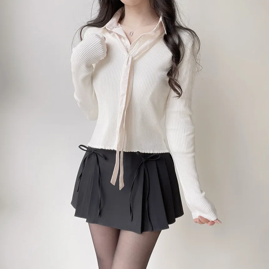 クロップドカラー7分袖シャツストラップ付 | mirangmirang | 詳細画像30