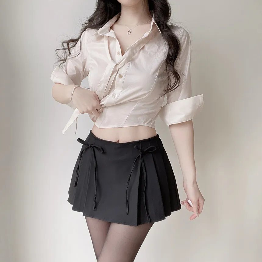 クロップドカラー7分袖シャツストラップ付 | mirangmirang | 詳細画像31