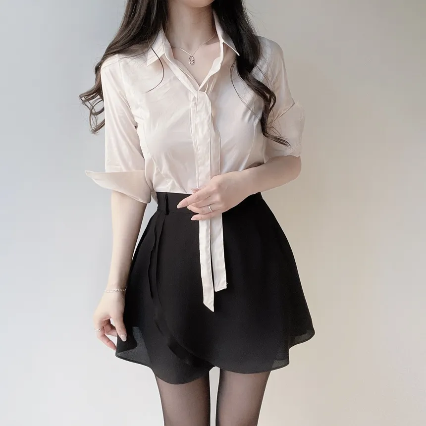 クロップドカラー7分袖シャツストラップ付 | mirangmirang | 詳細画像34