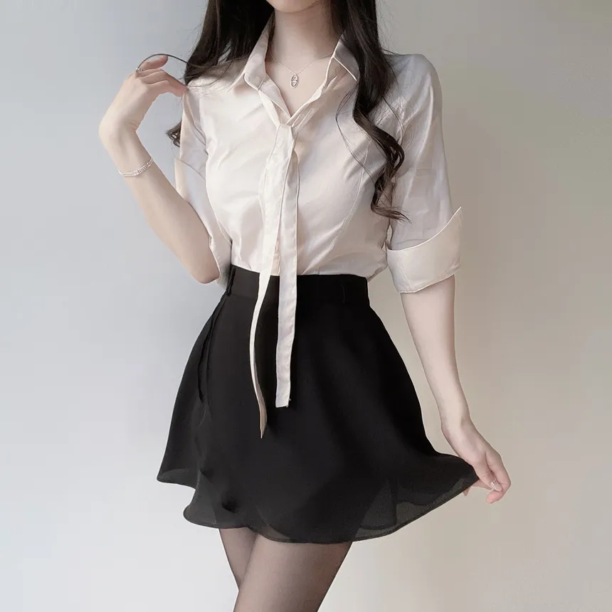 クロップドカラー7分袖シャツストラップ付 | mirangmirang | 詳細画像35