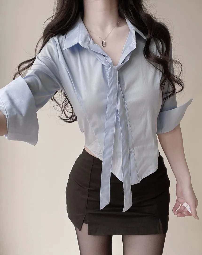 クロップドカラー7分袖シャツストラップ付 | mirangmirang | 詳細画像44