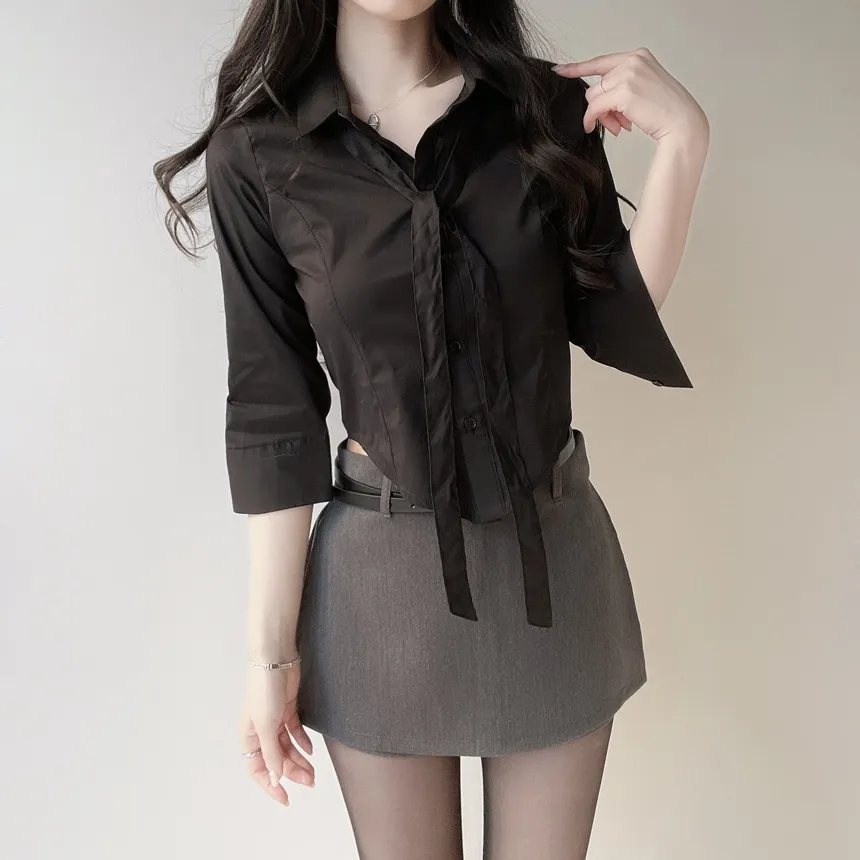 クロップドカラー7分袖シャツストラップ付 | mirangmirang | 詳細画像61