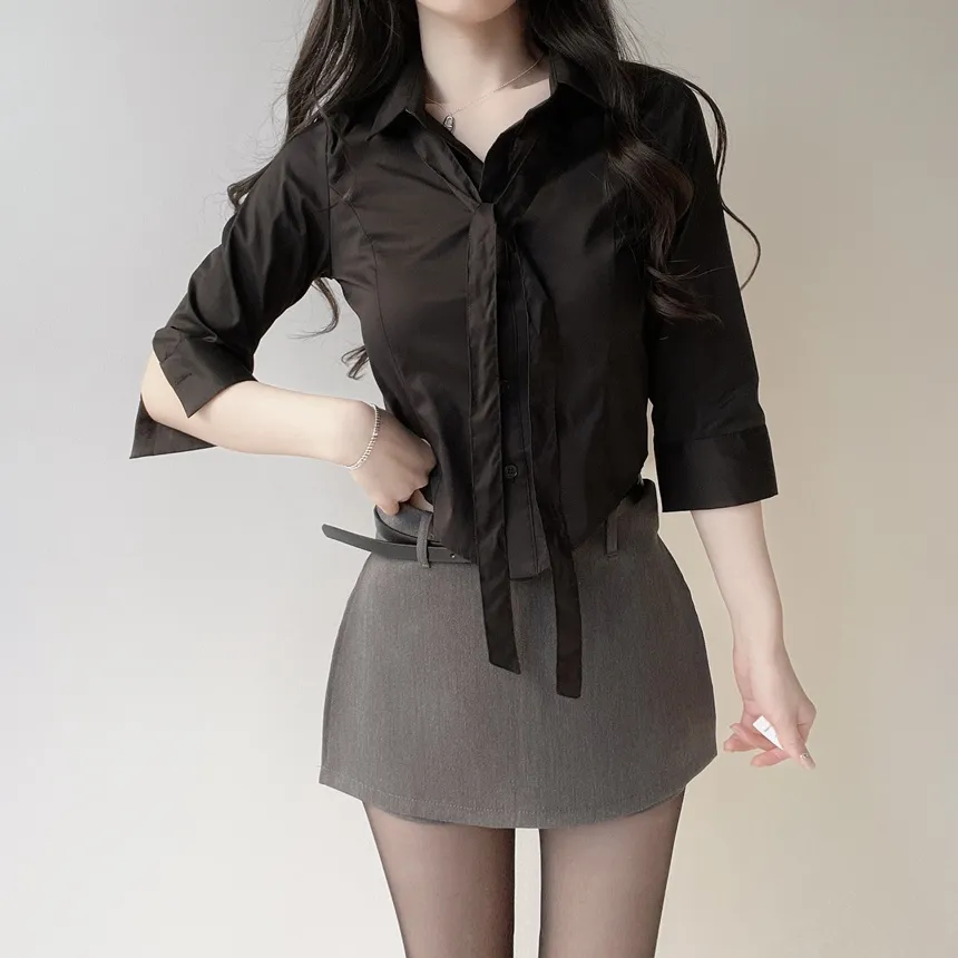 クロップドカラー7分袖シャツストラップ付 | mirangmirang | 詳細画像62