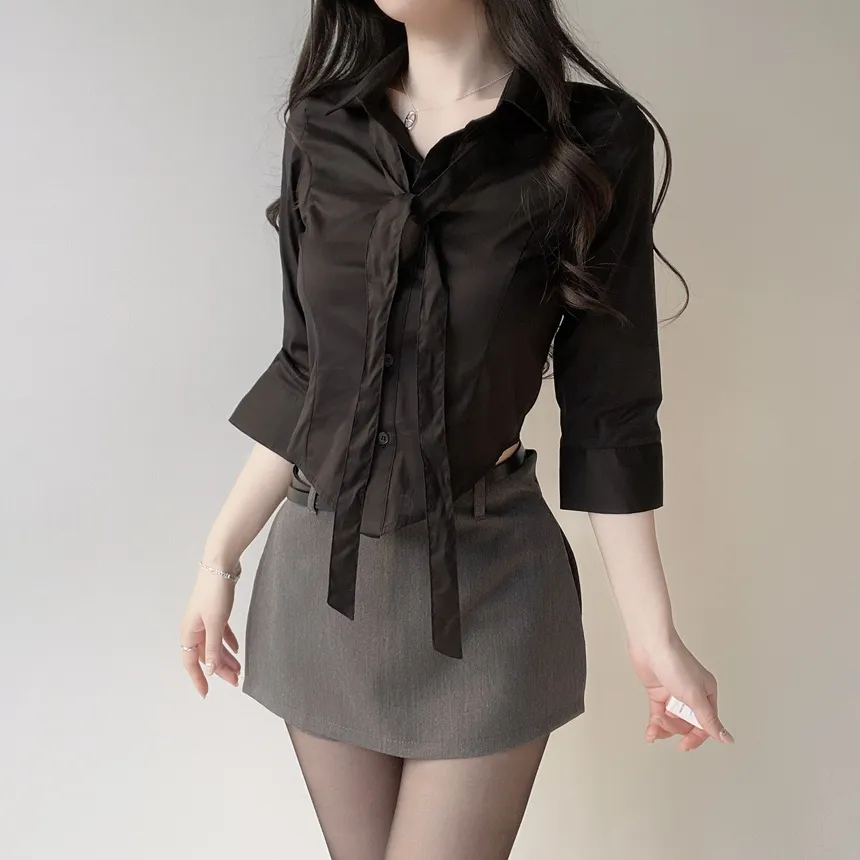 クロップドカラー7分袖シャツストラップ付 | mirangmirang | 詳細画像63