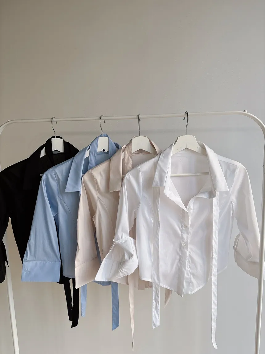 クロップドカラー7分袖シャツストラップ付 | mirangmirang | 詳細画像64