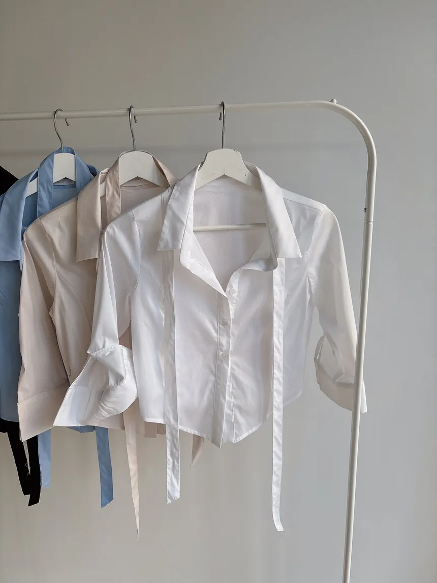 クロップドカラー7分袖シャツストラップ付 | mirangmirang | 詳細画像65