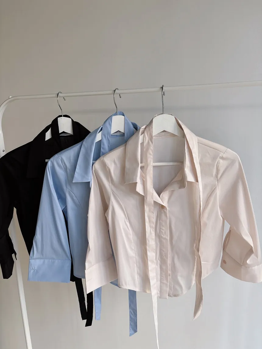 クロップドカラー7分袖シャツストラップ付 | mirangmirang | 詳細画像66