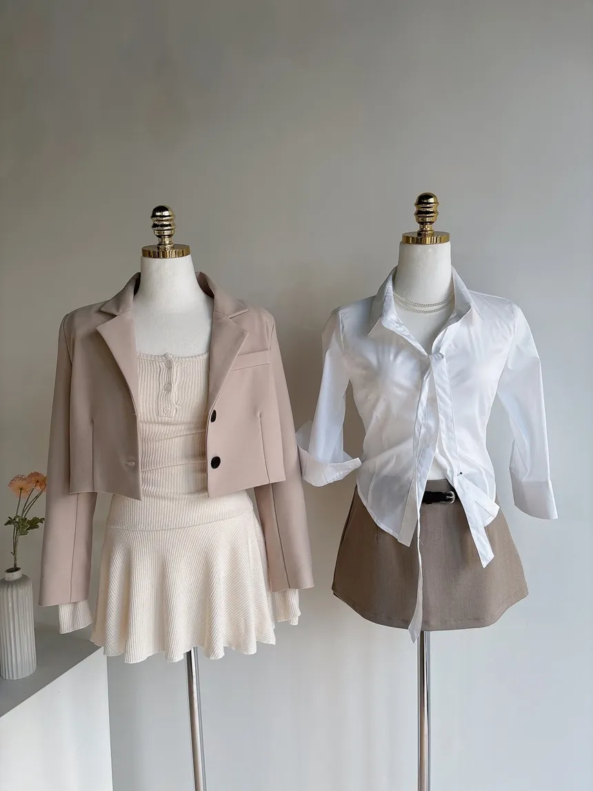 クロップドカラー7分袖シャツストラップ付 | mirangmirang | 詳細画像69