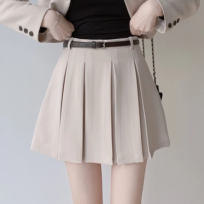 Aラインプリーツミニサイドジップスカートベルト付 | mirangmirang | 詳細画像2