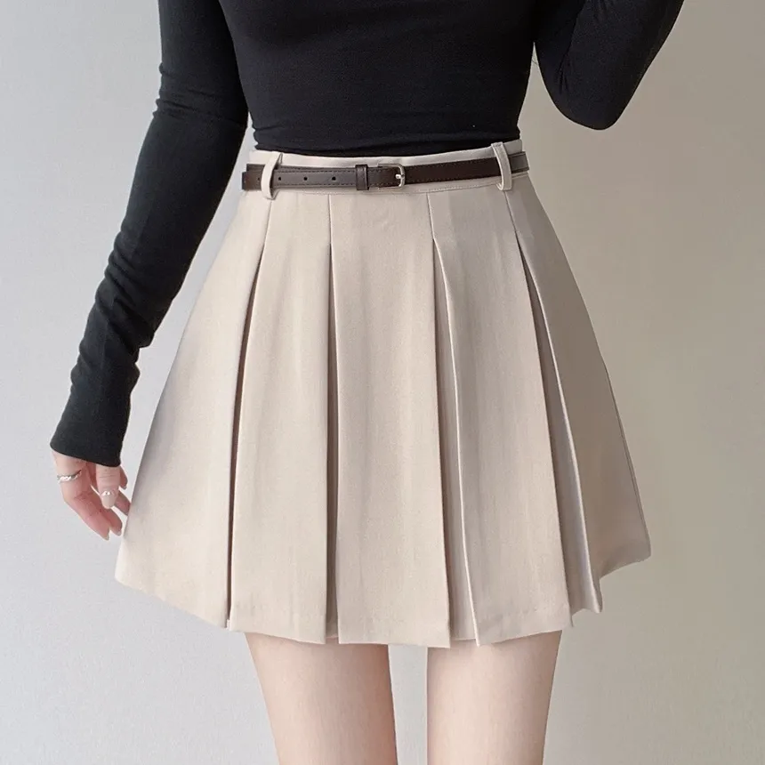 Aラインプリーツミニサイドジップスカートベルト付 | mirangmirang | 詳細画像3