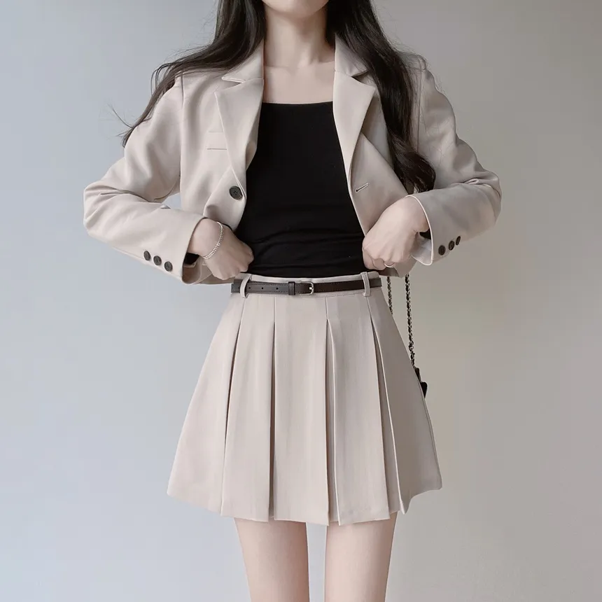 Aラインプリーツミニサイドジップスカートベルト付 | mirangmirang | 詳細画像5