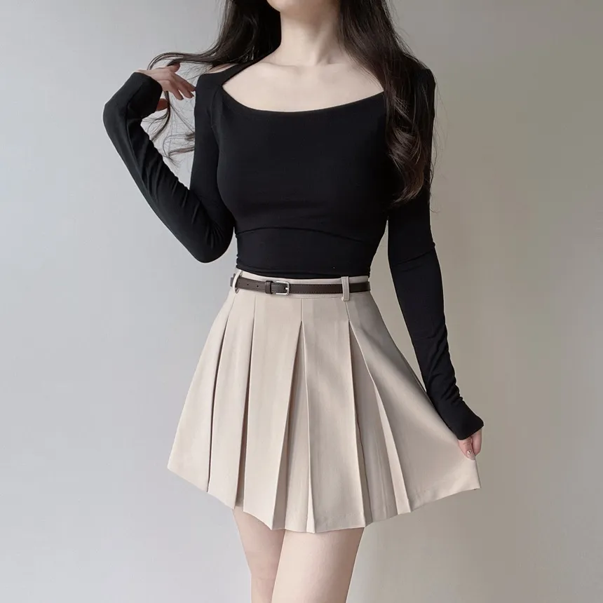 Aラインプリーツミニサイドジップスカートベルト付 | mirangmirang | 詳細画像11