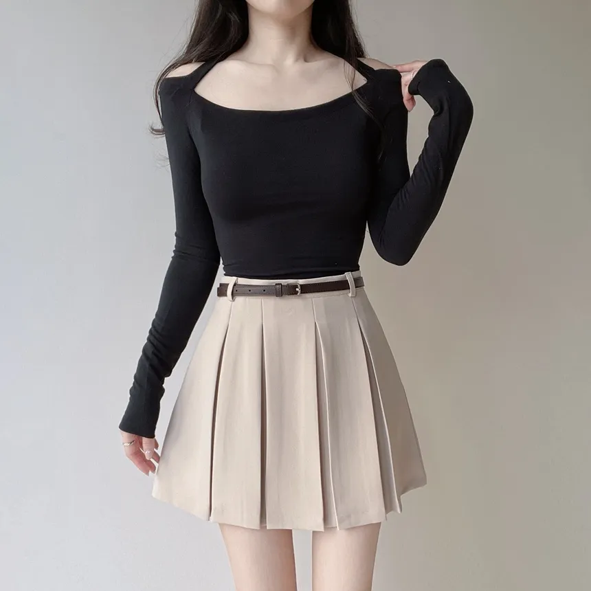 Aラインプリーツミニサイドジップスカートベルト付 | mirangmirang | 詳細画像12