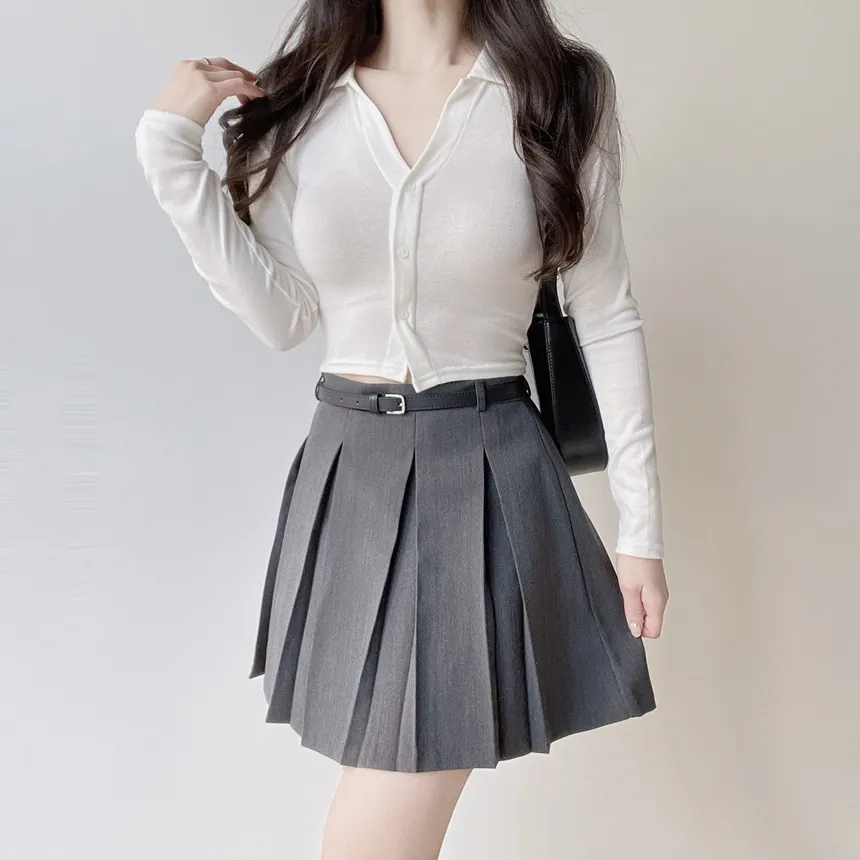 Aラインプリーツミニサイドジップスカートベルト付 | mirangmirang | 詳細画像22