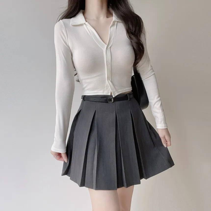 Aラインプリーツミニサイドジップスカートベルト付 | mirangmirang | 詳細画像23