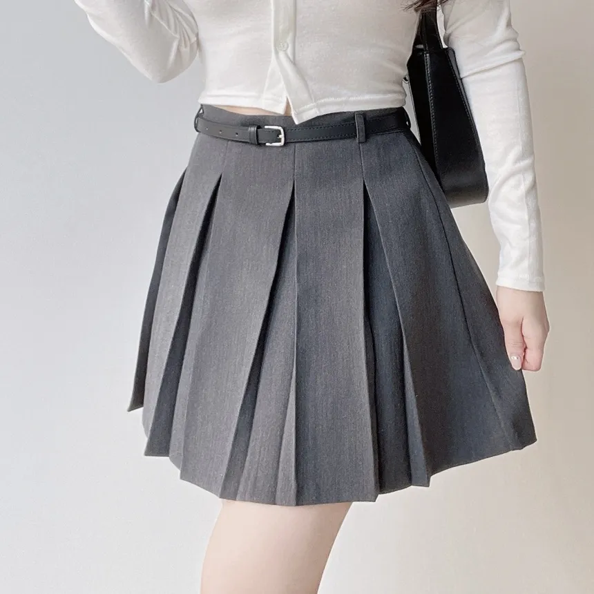 Aラインプリーツミニサイドジップスカートベルト付 | mirangmirang | 詳細画像31