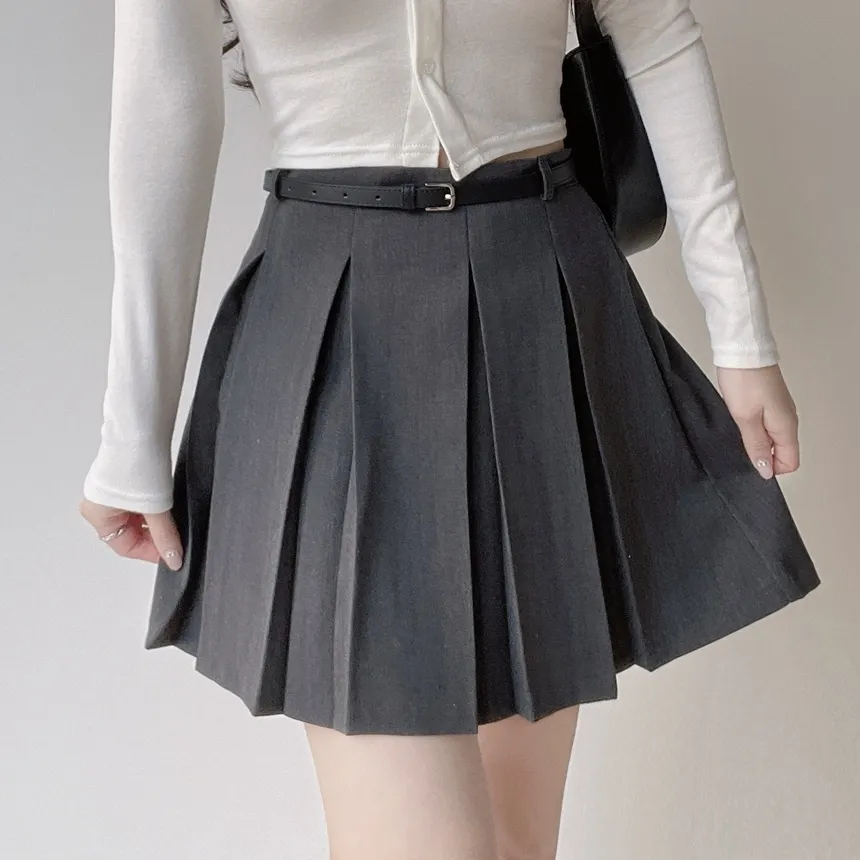 Aラインプリーツミニサイドジップスカートベルト付 | mirangmirang | 詳細画像32