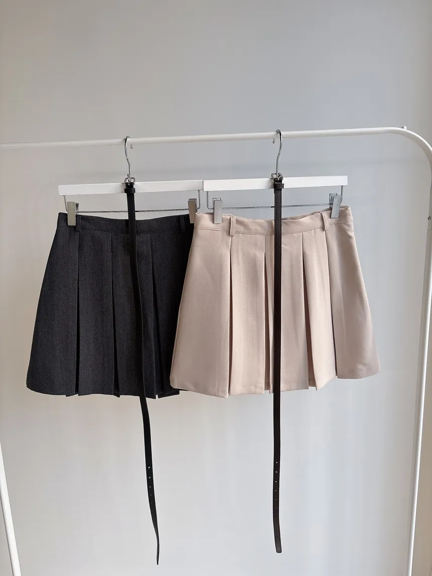 Aラインプリーツミニサイドジップスカートベルト付 | mirangmirang | 詳細画像33