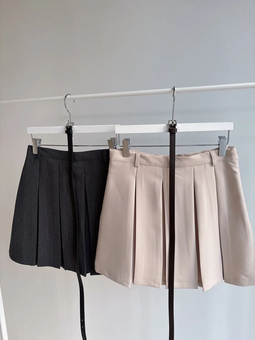 Aラインプリーツミニサイドジップスカートベルト付 | mirangmirang | 詳細画像44