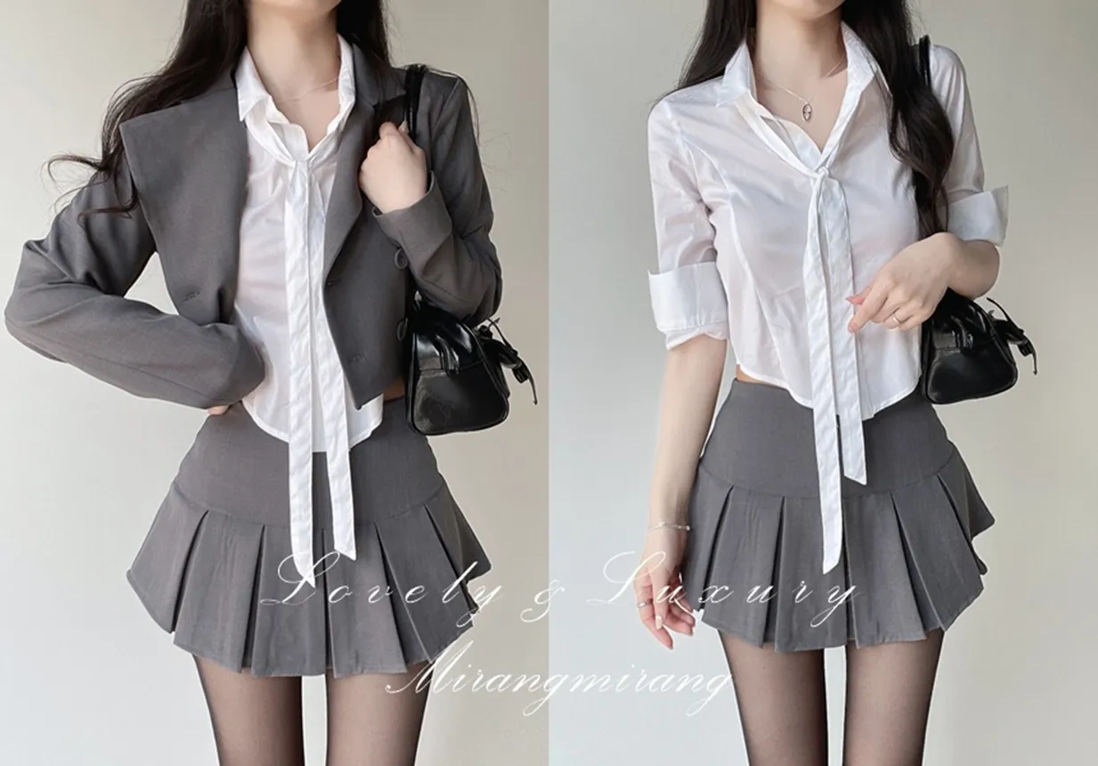 肩パッドテーラードカラーショートダブルボタンジャケット | mirangmirang | 詳細画像1