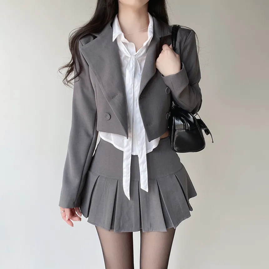 肩パッドテーラードカラーショートダブルボタンジャケット | mirangmirang | 詳細画像2