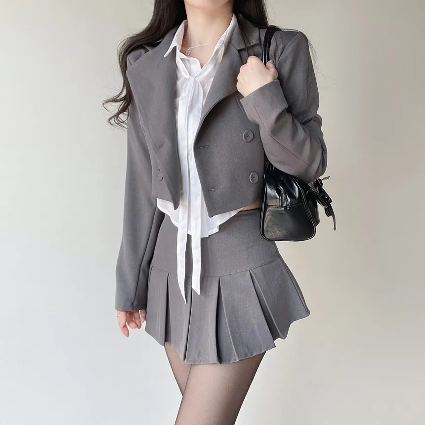 肩パッドテーラードカラーショートダブルボタンジャケット | mirangmirang | 詳細画像9