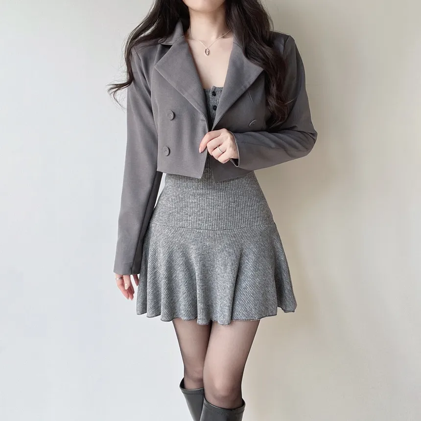 肩パッドテーラードカラーショートダブルボタンジャケット | mirangmirang | 詳細画像30