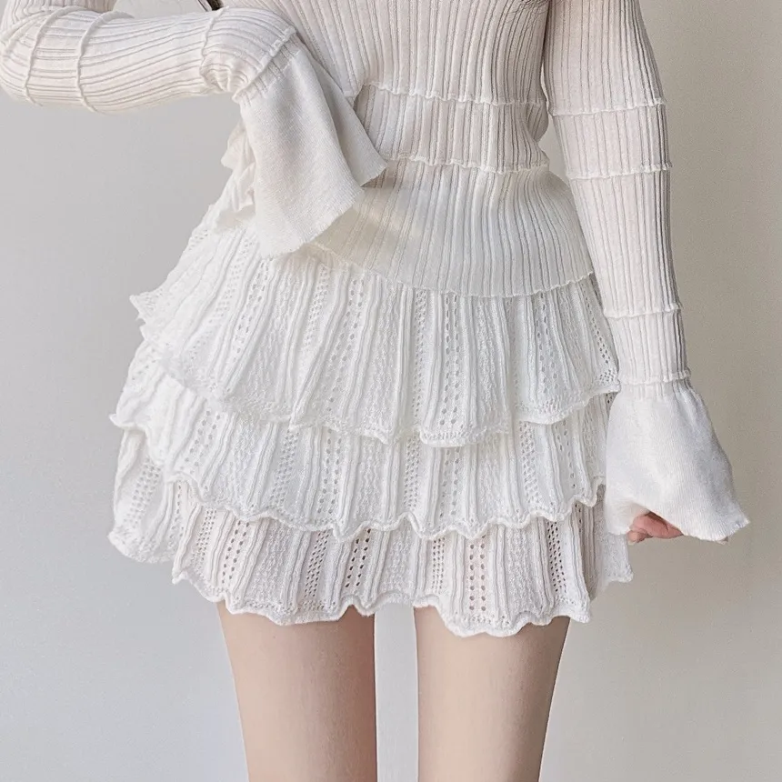 パンチングオープンカラー長袖ベルスリーブスリムニット | mirangmirang | 詳細画像6