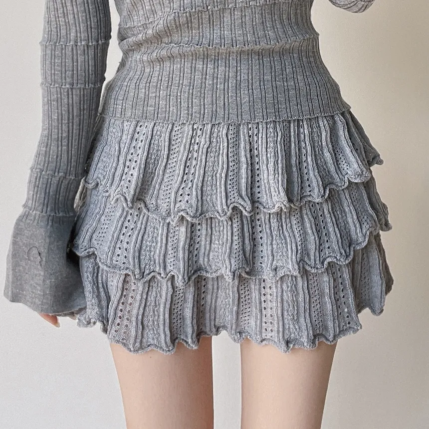 パンチングオープンカラー長袖ベルスリーブスリムニット | mirangmirang | 詳細画像17