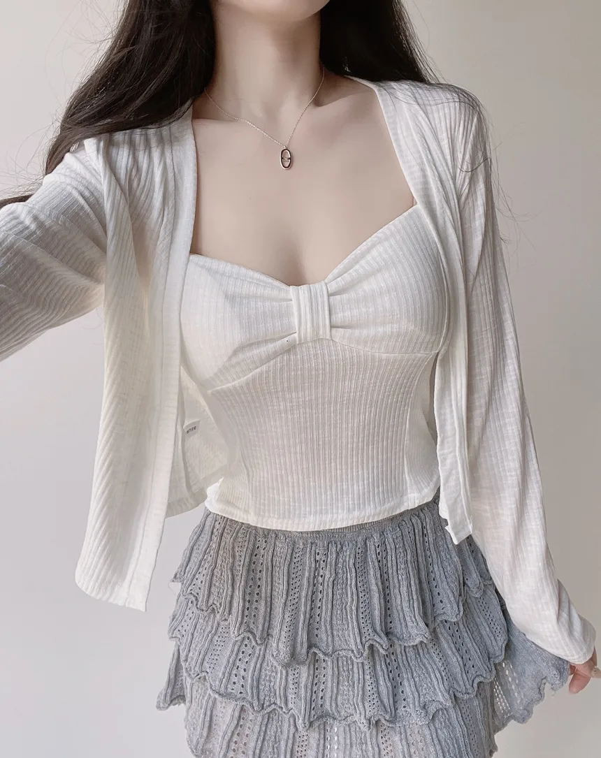 パンチングオープンカラー長袖ベルスリーブスリムニット | mirangmirang | 詳細画像22