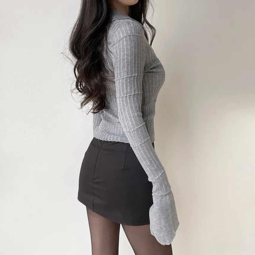 パンチングオープンカラー長袖ベルスリーブスリムニット | mirangmirang | 詳細画像27