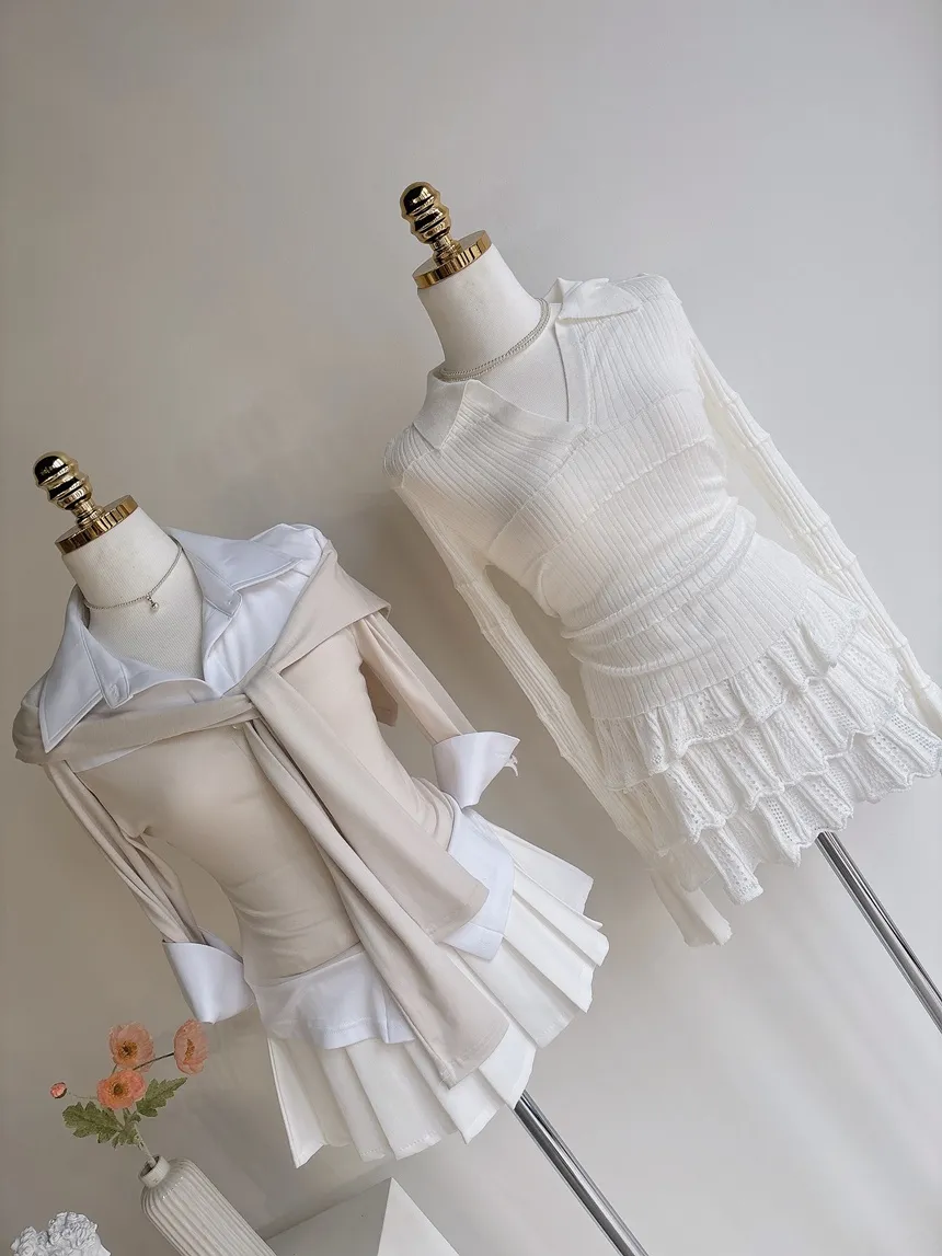 パンチングオープンカラー長袖ベルスリーブスリムニット | mirangmirang | 詳細画像40