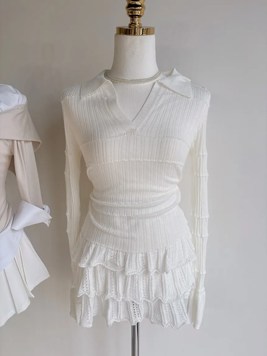 パンチングオープンカラー長袖ベルスリーブスリムニット | mirangmirang | 詳細画像42