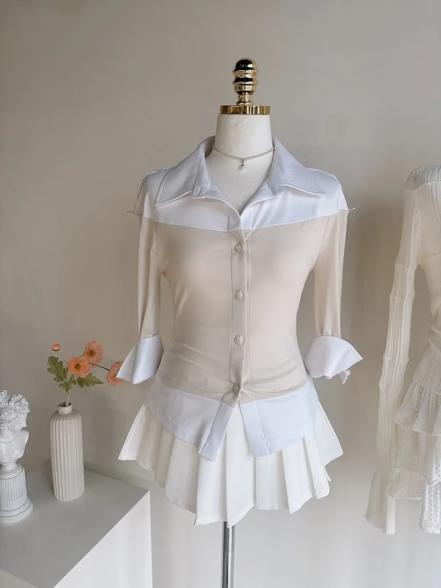 パンチングオープンカラー長袖ベルスリーブスリムニット | mirangmirang | 詳細画像49