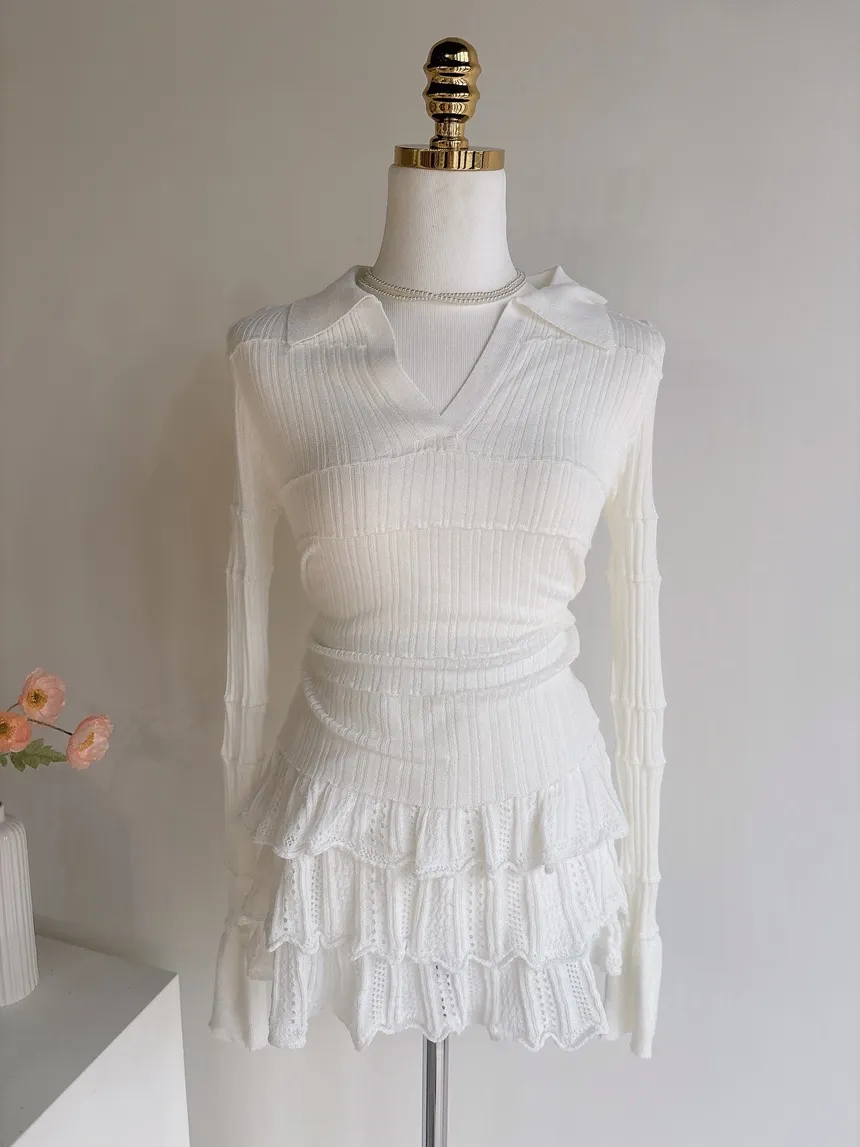 パンチングオープンカラー長袖ベルスリーブスリムニット | mirangmirang | 詳細画像50