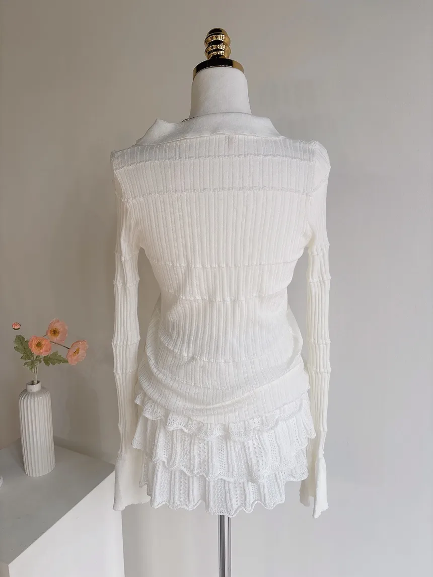 パンチングオープンカラー長袖ベルスリーブスリムニット | mirangmirang | 詳細画像51