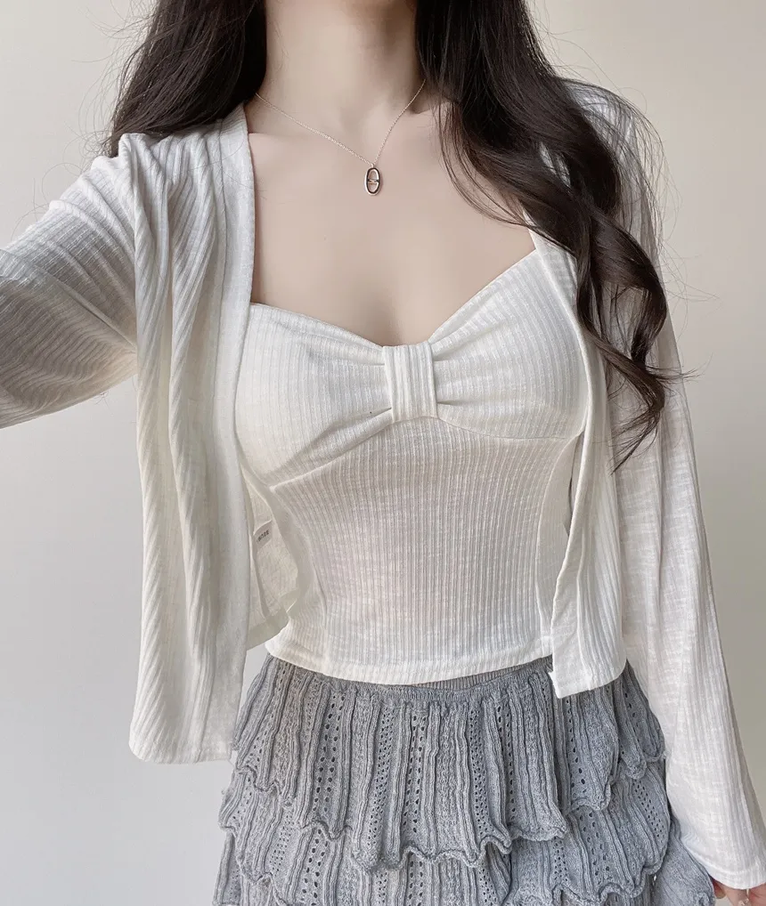 パンチングオープンカラー長袖ベルスリーブスリムニット | mirangmirang | 詳細画像76