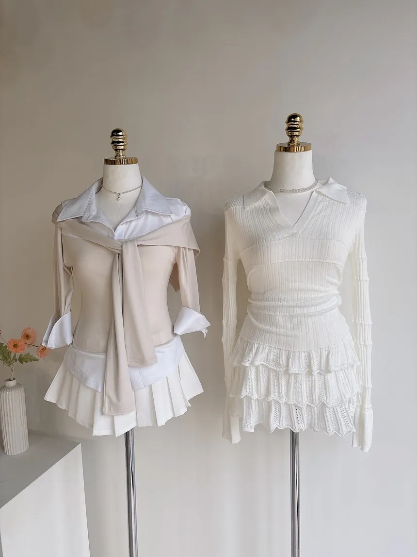 パンチングオープンカラー長袖ベルスリーブスリムニット | mirangmirang | 詳細画像95