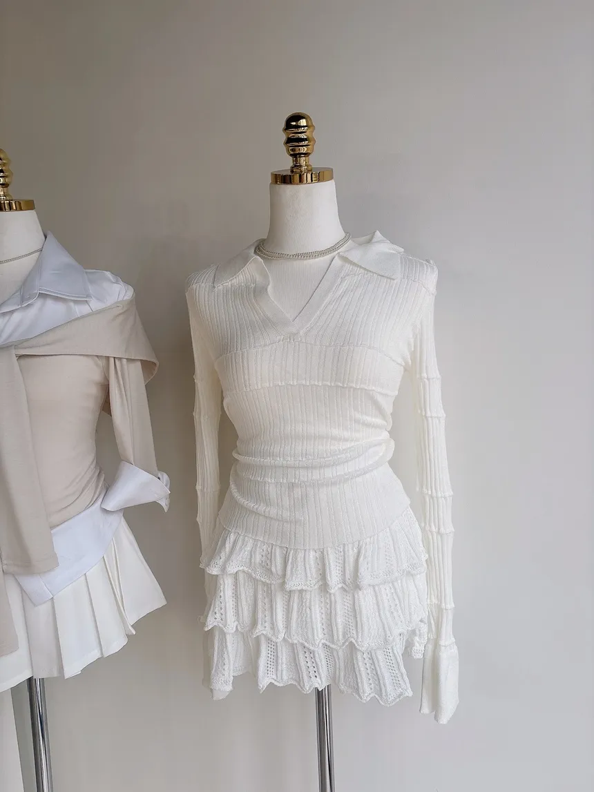 パンチングオープンカラー長袖ベルスリーブスリムニット | mirangmirang | 詳細画像97