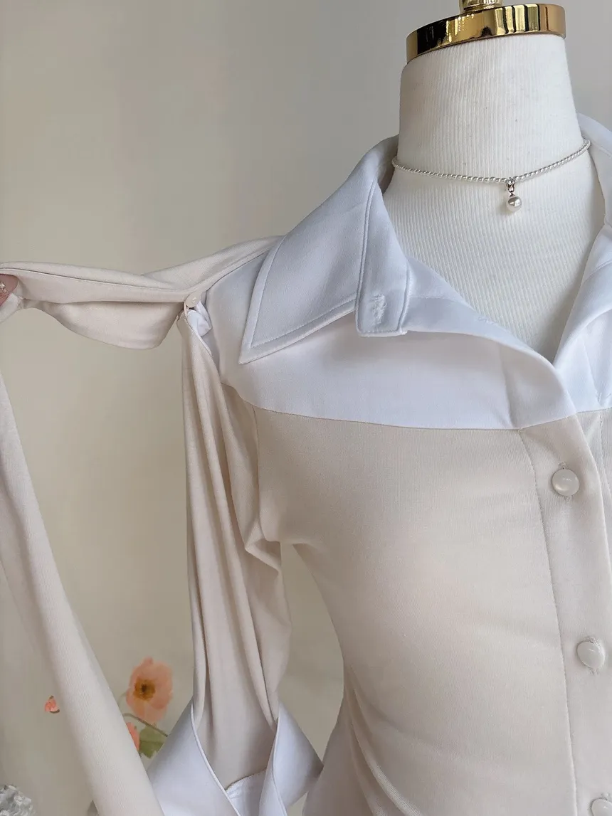 パンチングオープンカラー長袖ベルスリーブスリムニット | mirangmirang | 詳細画像102