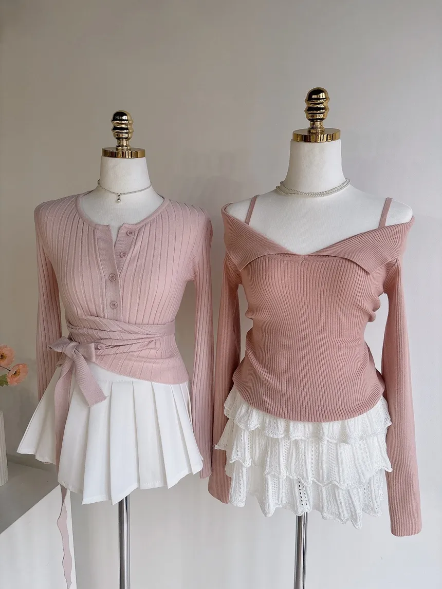 パンチングオープンカラー長袖ベルスリーブスリムニット | mirangmirang | 詳細画像108