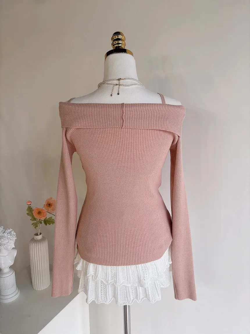 パンチングオープンカラー長袖ベルスリーブスリムニット | mirangmirang | 詳細画像113