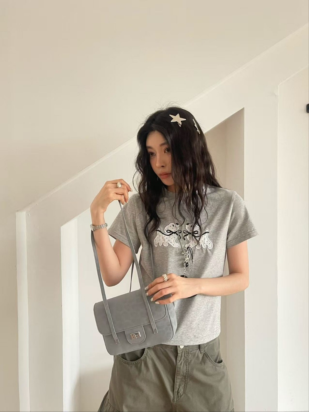 レザー調メタル無地トートバッグ | 詳細画像4