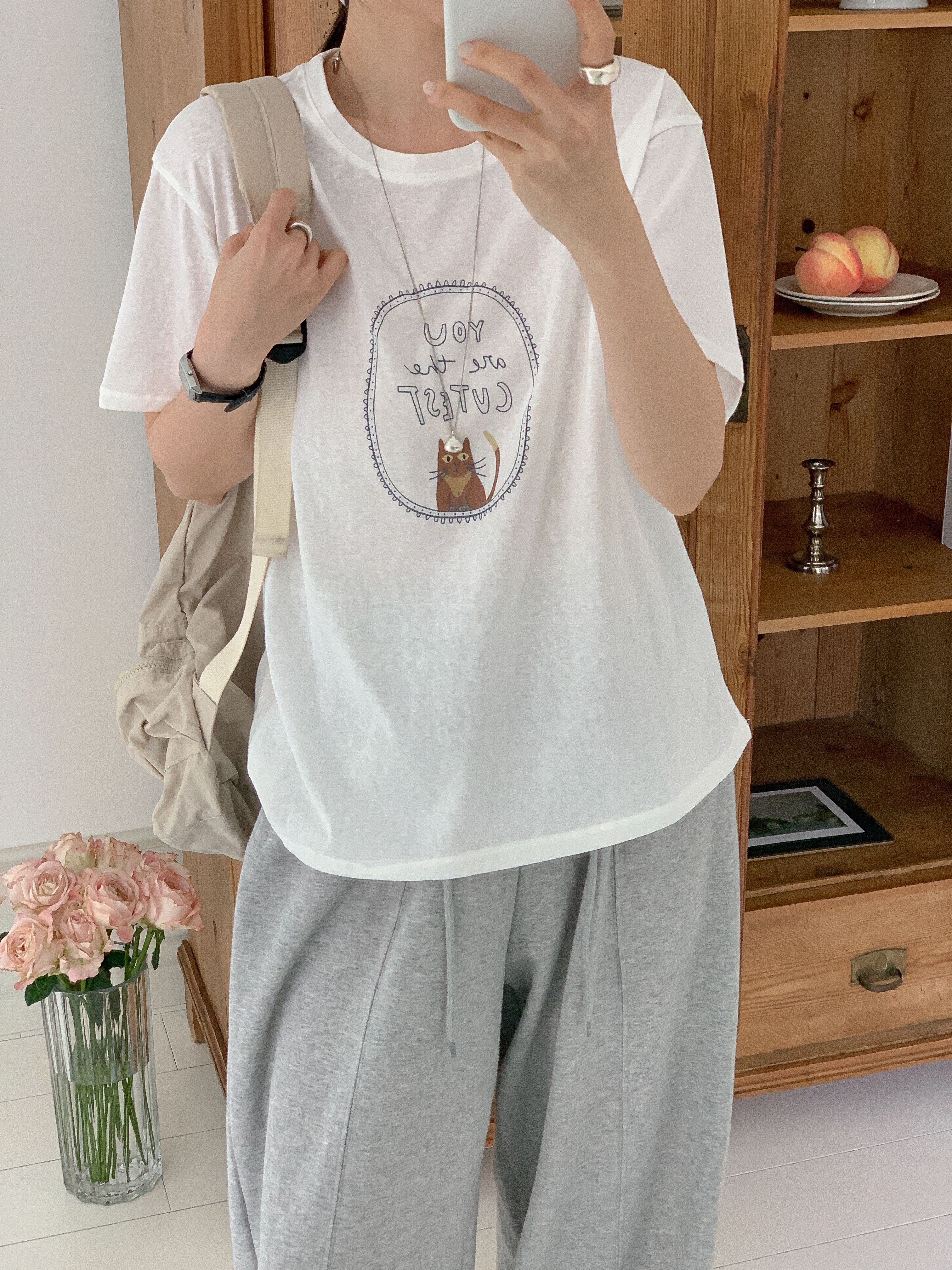 ラウンドネックルーズ半袖レタリングプリントTシャツ | 詳細画像3